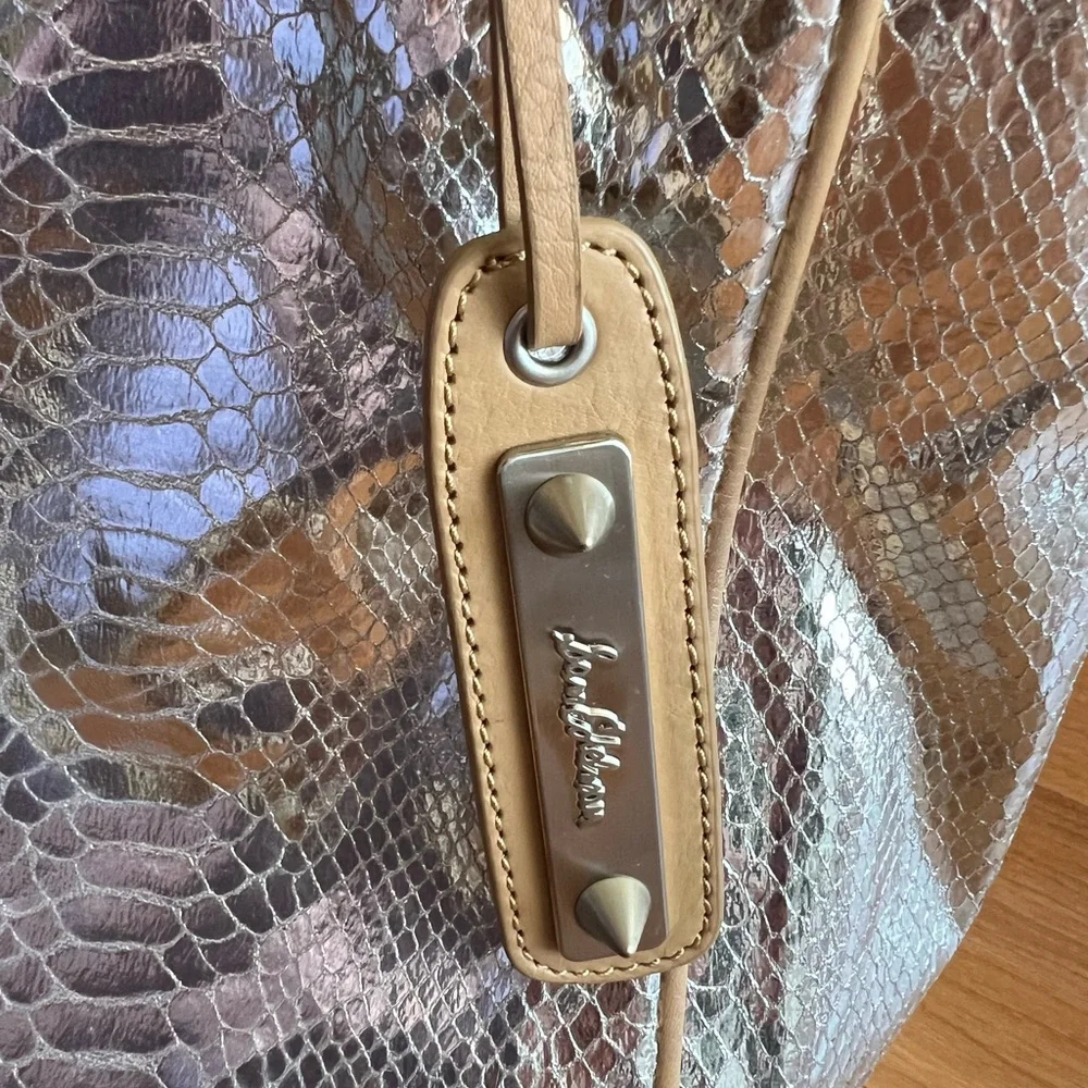 Sam Edelman Metallic Snake Print Tote Bag Silver Large Shoulder Bag - Picture 14 of 16